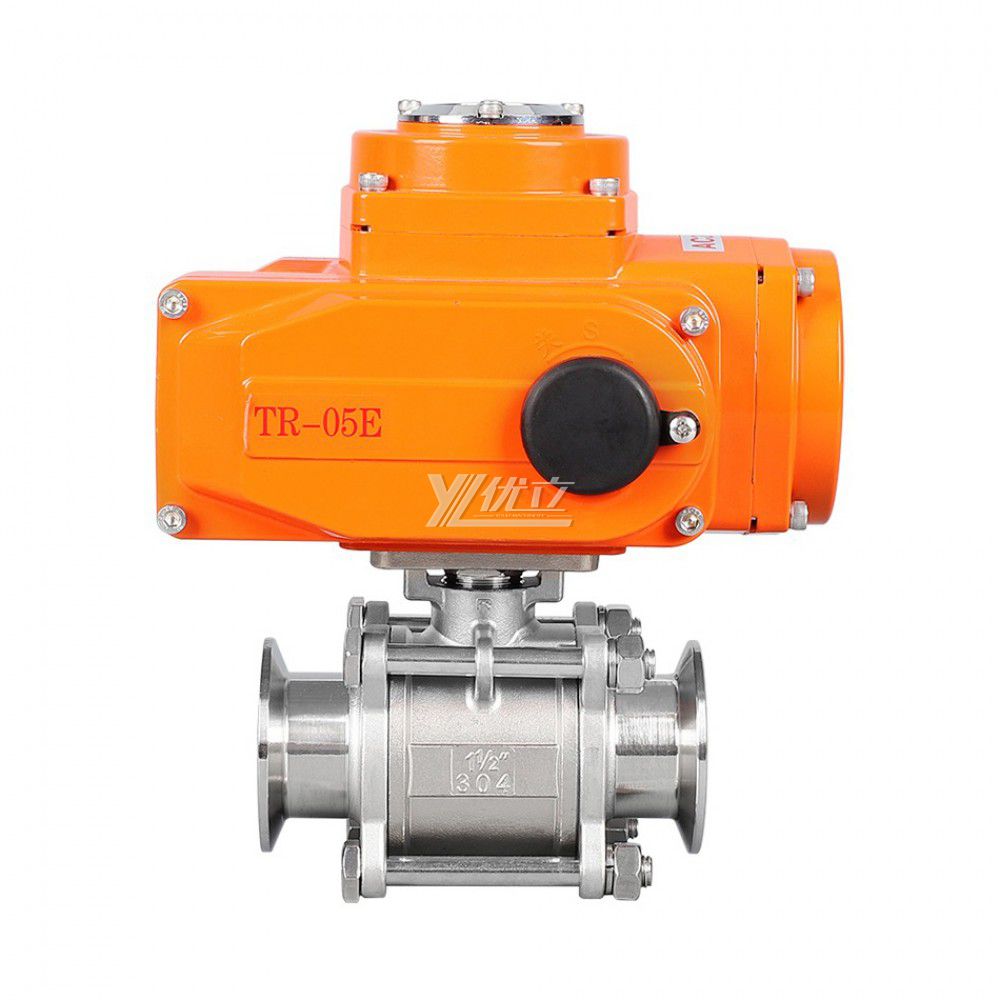 YOULI High Temperature 1.6mpa Stainless Steel 304 316  AC220V  3 Piece Motorized Electric Tri Clamped Ball Valve