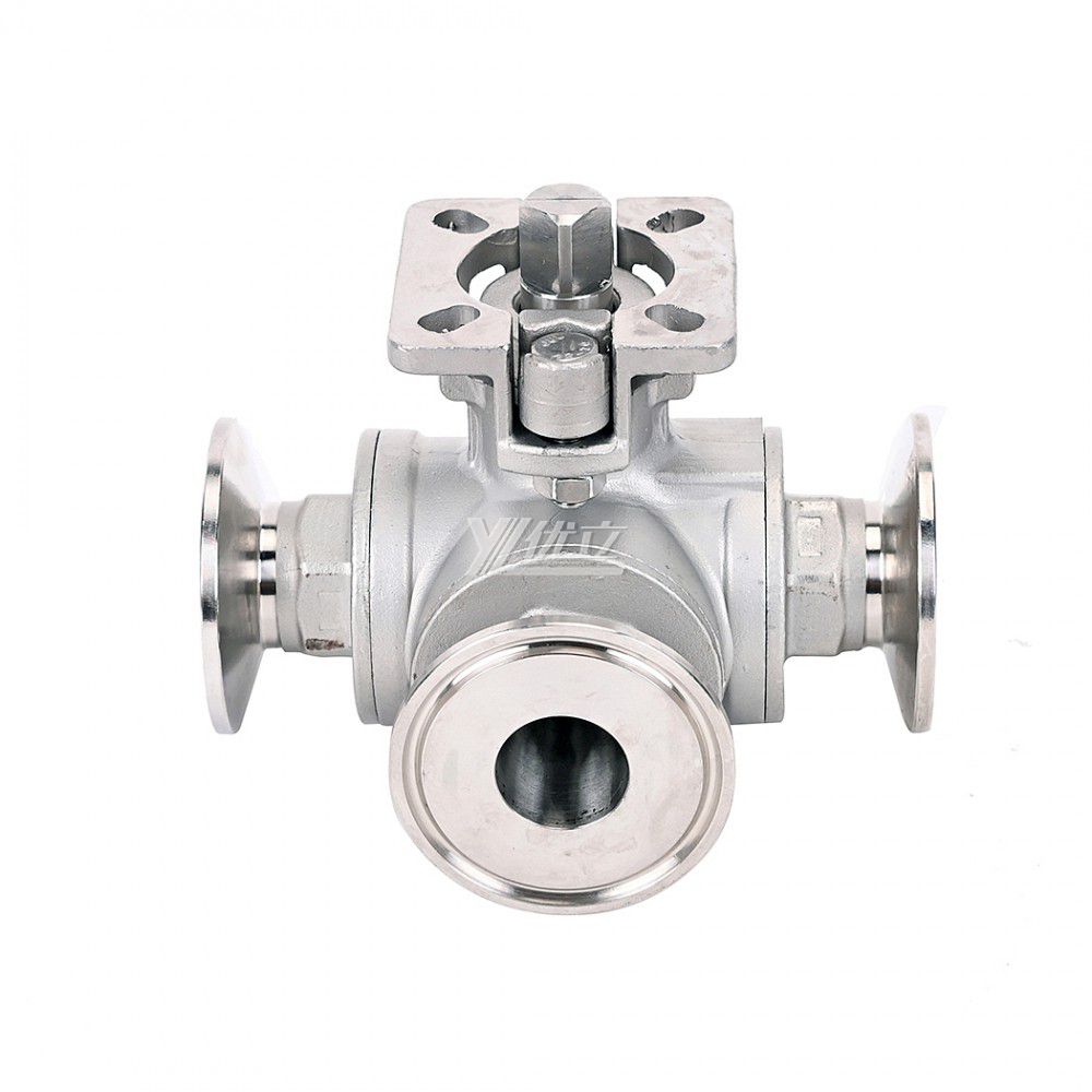 YOULI High Temperature  ISO 5211 Mounting Pad 1.6mpa Stainless Steel  304 316 T-prot Manual 3-way Tri Clamped Ball Valve