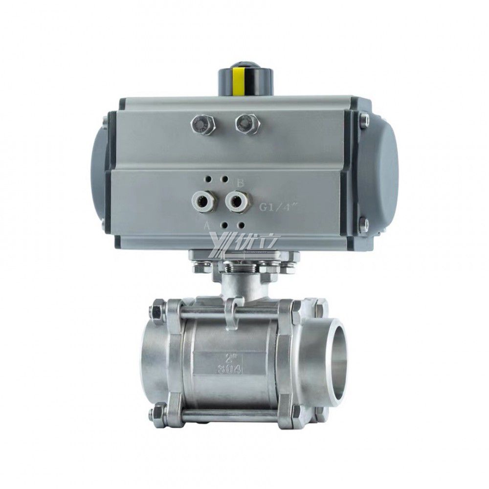 YOULI High Temperature Zero Leakage 1000WOG PN16 Stainless Steel 304 316 3-piece Butt Welded Pneumatic Actuator Ball Valve