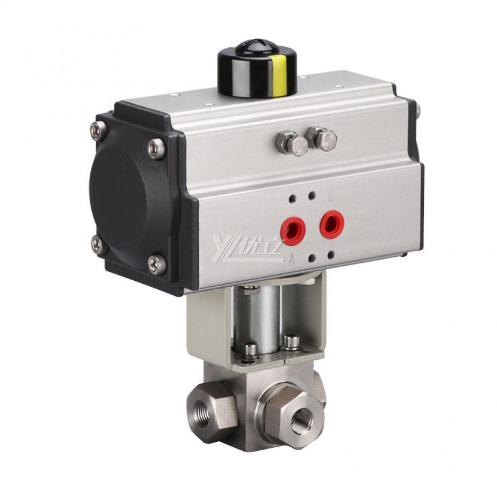 YOULI 6000psi PN320 Stainless Steel 304 316 WCB KHB High Pressure Pneumatic Actuator 3 Way Threaded Ball Valve