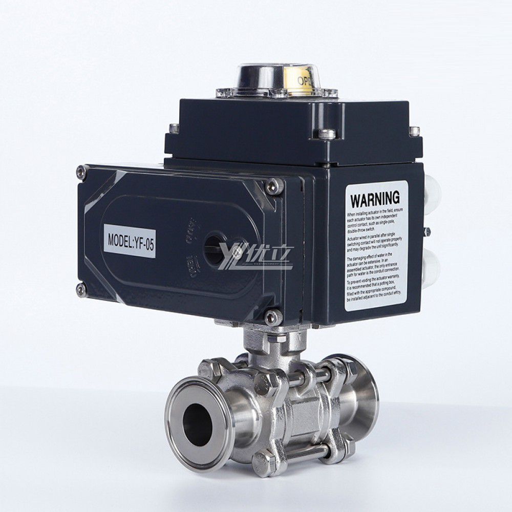 YOULI Hygienic Food Grade Sanitary Stainless Steel 304 316L Milk Drink Motorized AC220V Electric 3 Piece TC Clamped Ball Valve
