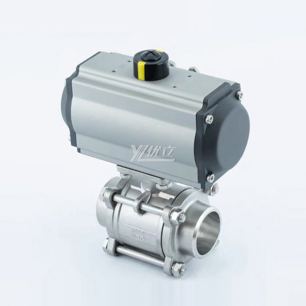 YOULI High Temperature Zero Leakage 1000WOG PN16 Stainless Steel 304 316 3-piece Butt Welded Pneumatic Actuator Ball Valve