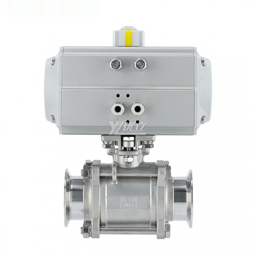 YOULI Stainless Steel Negative Pressure KF16 KF25 KF40 304 316 TC Pneumatic Actuator 3 Piece Tri Clamped Vacuum Ball Valve