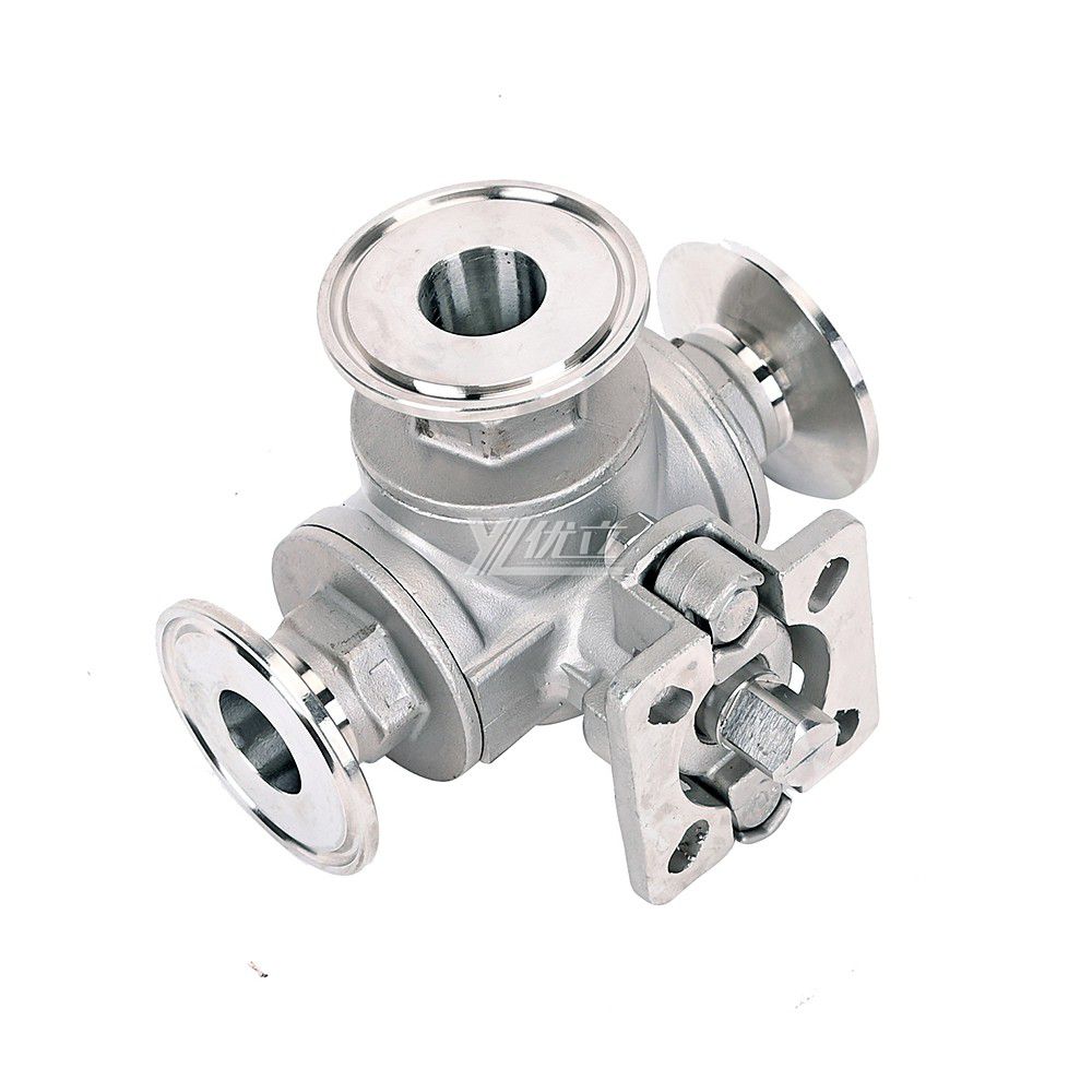 YOULI High Temperature  ISO 5211 Mounting Pad 1.6mpa Stainless Steel  304 316 T-prot Manual 3-way Tri Clamped Ball Valve
