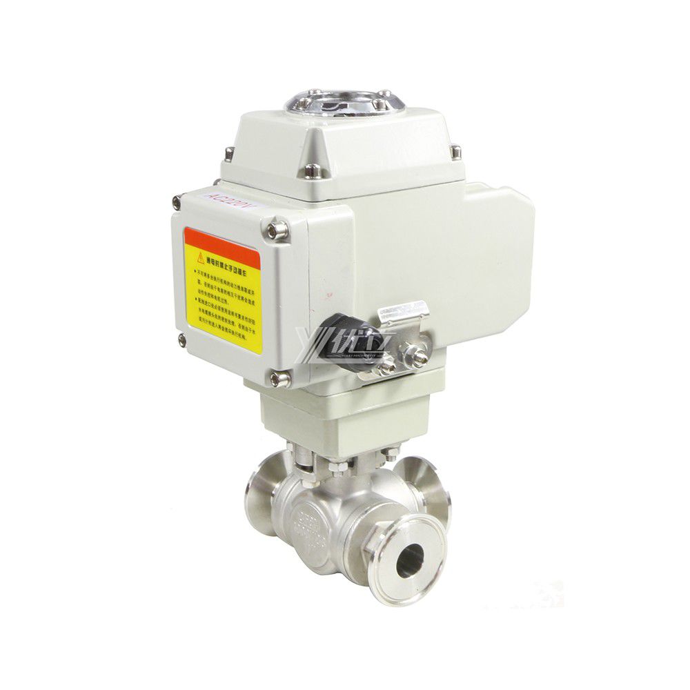 YOULI Stainless Steel 1.6mpa 304 316 T-prot On-off Motorized AC220V Electric 3 Way  Tri Clamped Three Way Ball Valve