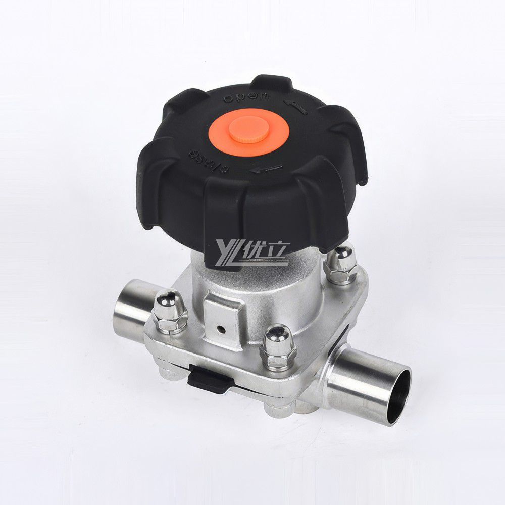 YOULI Hygienic Food Grade Sanitary Stainless Steel 316L Membrane Medicine Manual Straight Butt Welded Diaphragm Valve