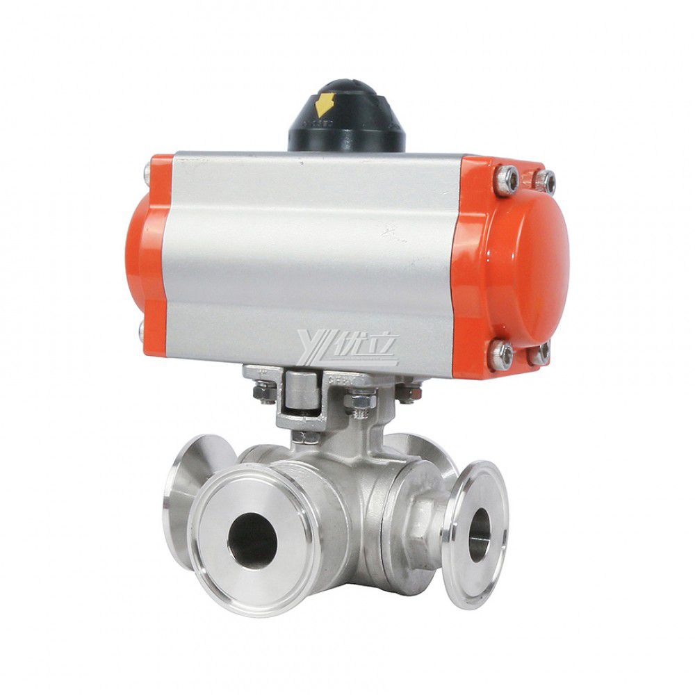 YOULI High Quality Durable  High Pressure PN16 Stainless Steel 304 316 LL Type Pneumatic Actuator 4 Way Tri-Clamped Ball Valve