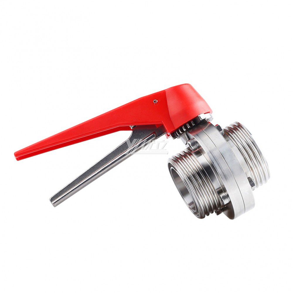YOULI Hygienic Food Grade  Stainless Steel 3A/SMS/DIN 304 316 Silicon Duckbill Handle Manual Male Threaded Butterfly Valve