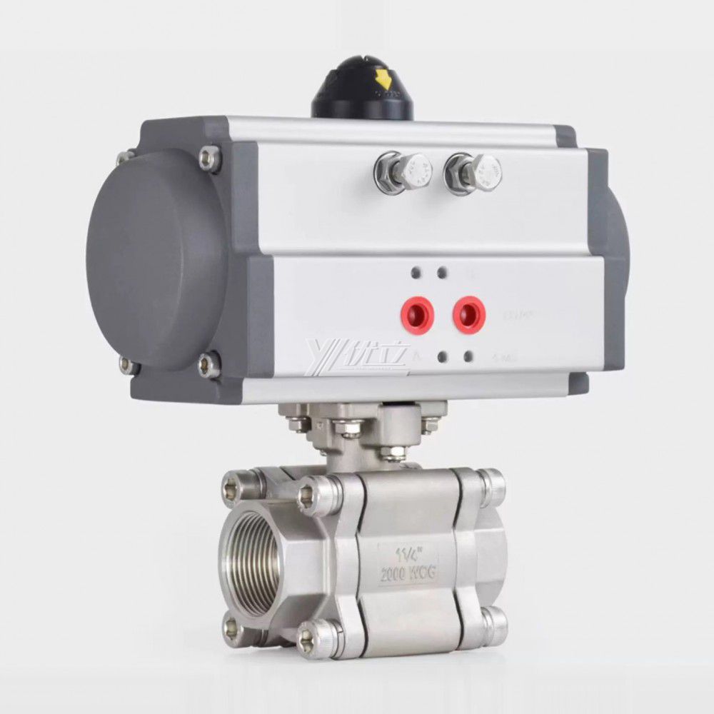YOULI  High Temperature Metal Seal NPT BSP 2000wog PN640 Stainless Steel 304 316 Pneumatic Actuator 3PC Thread Ball Valve