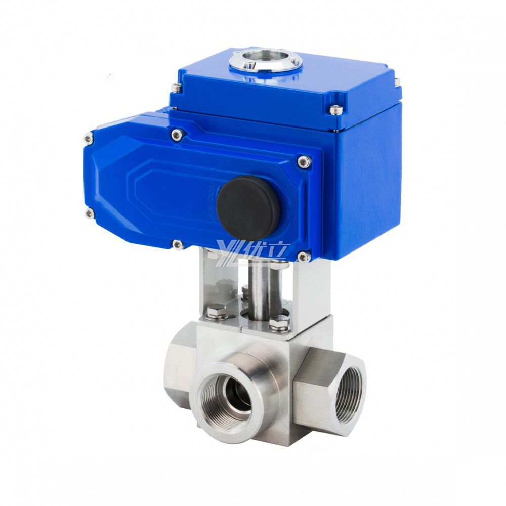 YOULI NPT BSP 6000psi PN500 304 316 Stainless Steel Motorized AC220V KHB High Pressure Electric Three Way Threaded Ball Valve