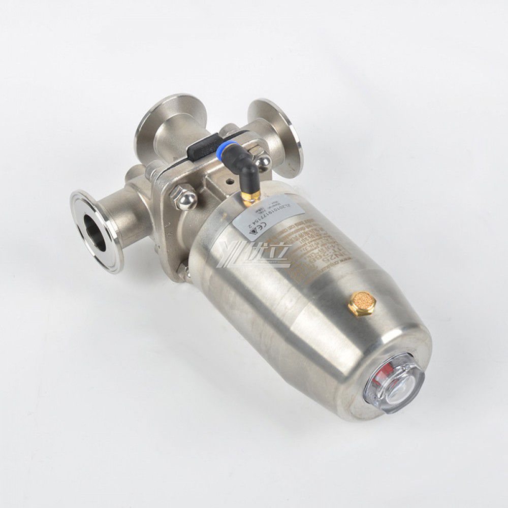 YOULI Hygienic Food Grade Sanitary Stainless Steel 316 Double Membrane L Type Pneumatic Three Way Tri Clamped Diaphragm Valve