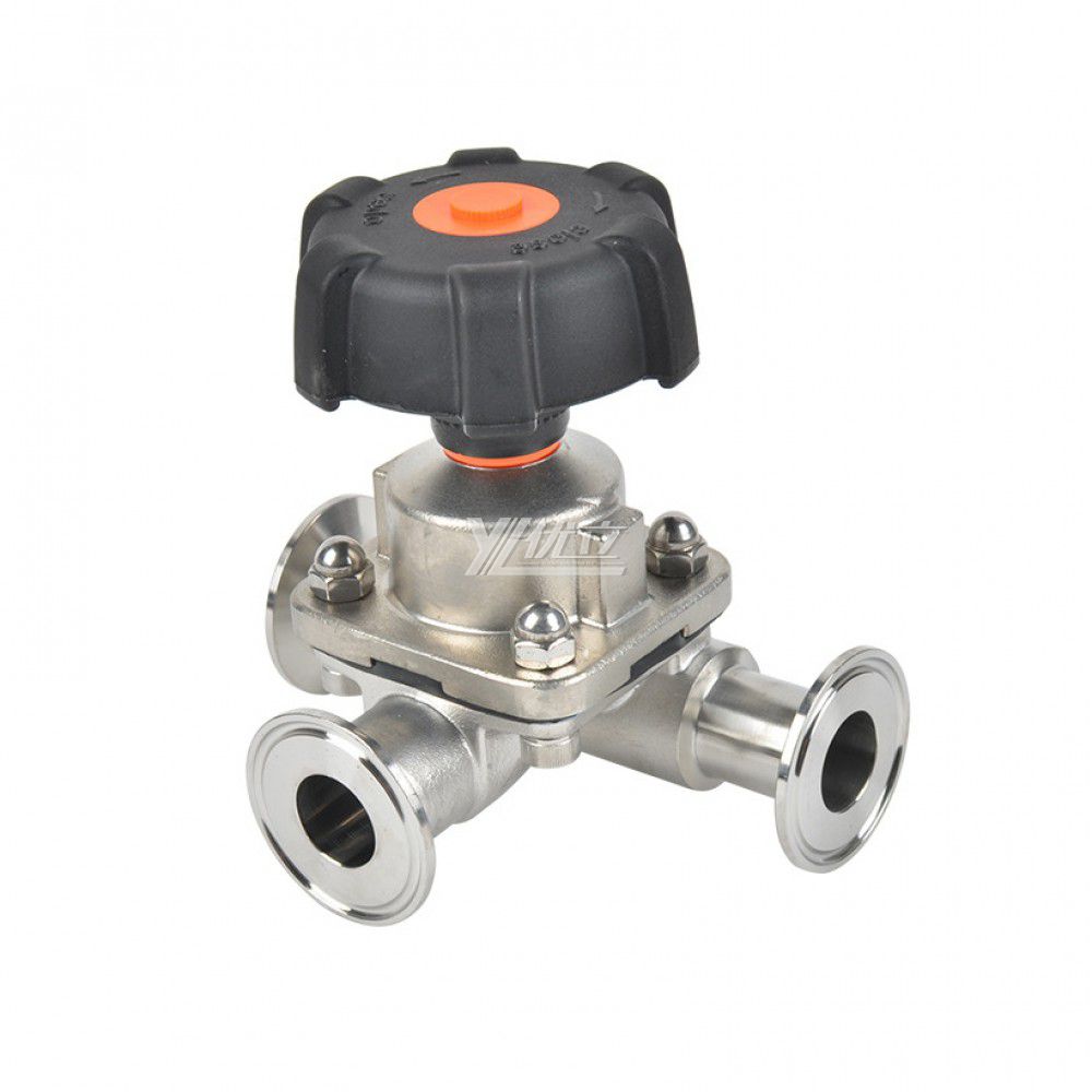 YOULI Hygienic Food Grade Sanitary Stainless Steel 316L Biological T Type Manual Straight 3 Way Tri Clamped Diaphragm Valve