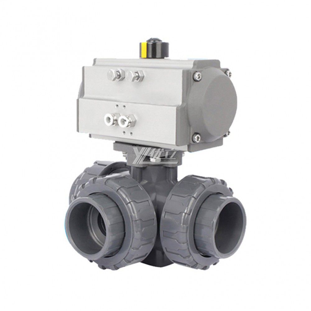 YOULI High Quality Zero Leakage DN15 to DN50 PVC UPVC CPVC Plastic Pneumatic Actuator Union Socket 3 Way Ball Valve