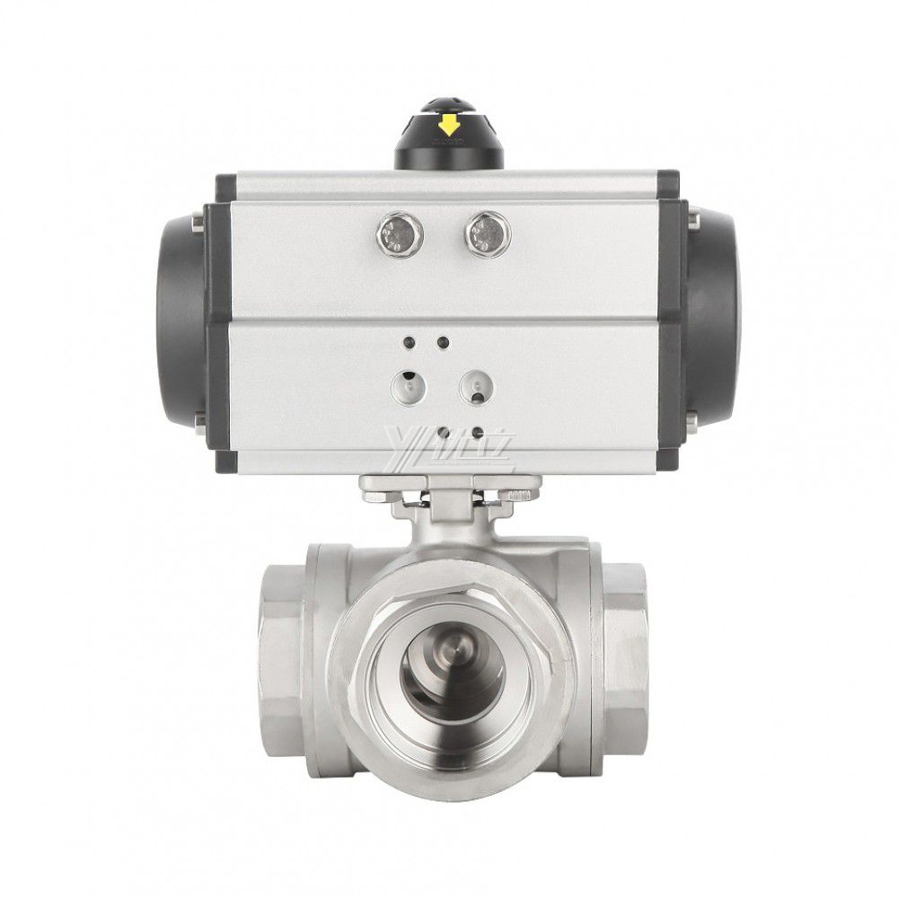 YOULI NPT BSP 2 Inch 1.6-6.4Mpa Stainless Steel High Temperature 304 316  Threaded 3 Way Pneumatic Actuator Ball Valve