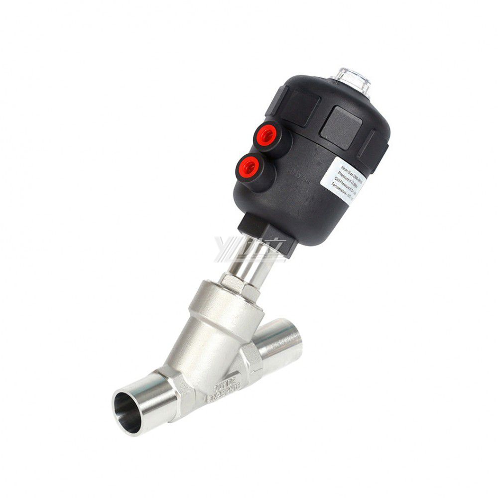 YOULI Stainless Steel High Temperature Steam 1.6mpa 304 316  Plastics Head Pneumatic Butt Welded Angle Seat Valve