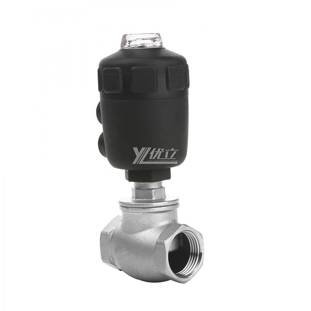 YOULI Premium 1.6mpa Stainless Steel 304 316 BSP NPT T-type Plastic Head Pneumatic Female Threaded Angle Seat Globe Valve