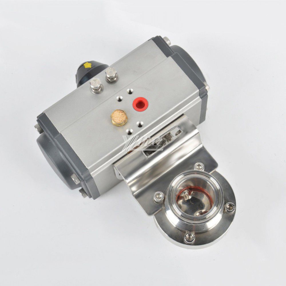 YOULI  Hygienic Food Grade Stainless Steel Single Acting 304 316 Sanitary Pneumatic Actuator Tri Clamped Butterfly Valve