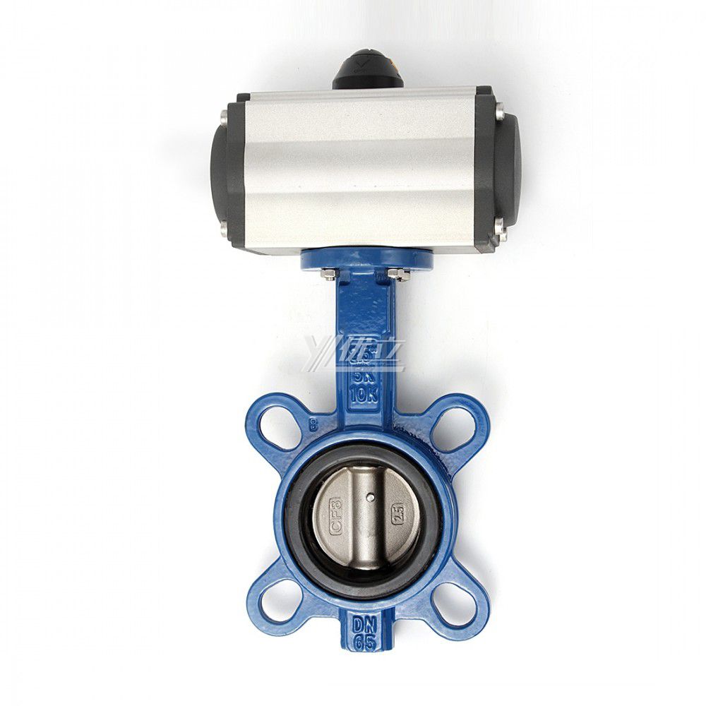 YOULI Stainless Steel ANSI 150LB 304 316 Cast Iron JIS 10K Pn10-16 PTFE EPDM Soft Seal Pneumatic Actuator Wafer Butterfly Valve