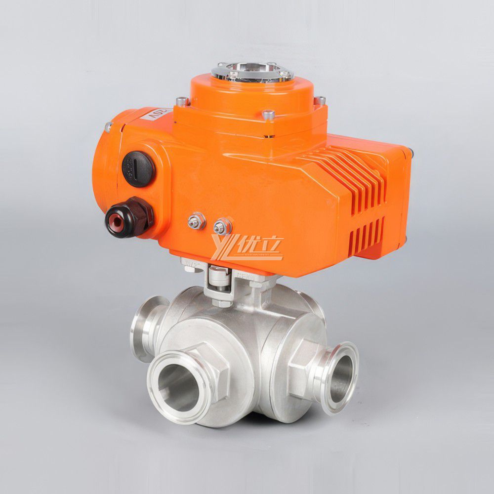 YOULI Stainless Steel Clamp 50.5mm 1.6mpa 304 316 T-prot On-off Motorized AC220V Electric 4 Way Tri Clamped Ball Valve