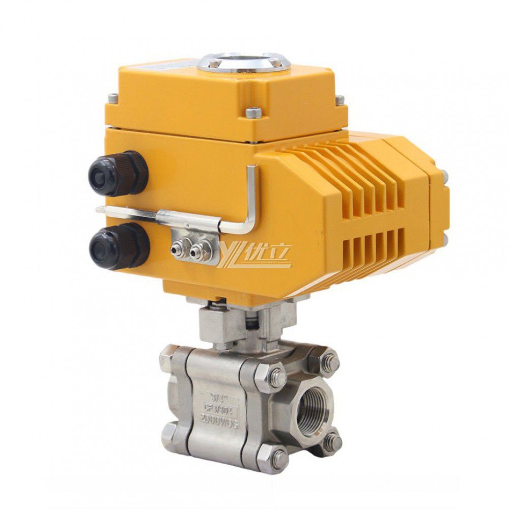 YOULI High Pressure NPT BSP 2000wog PN130 PN64 Stainless Steel 304 316 Motorized Electric Actuator Three Piece Thread Ball Valve