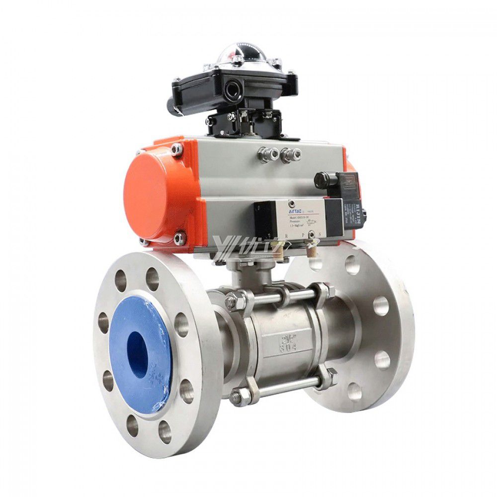 YOULI High Temperature  ANSI 150LB Stainless Steel 304 316 JIS 10K 1.6mpa WCB Pneumatic Actuator Three Piece Flanged Ball Valve