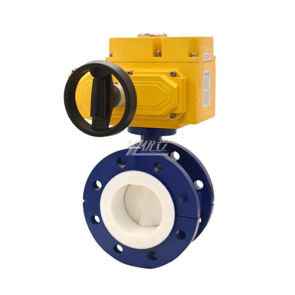 YOULI ANSI 150LB Stainless Steel 304 Pn16 Carbon Steel FEP F46 PFA F4 Fluorine Lined Motorized Electric Flanged Butterfly Valve