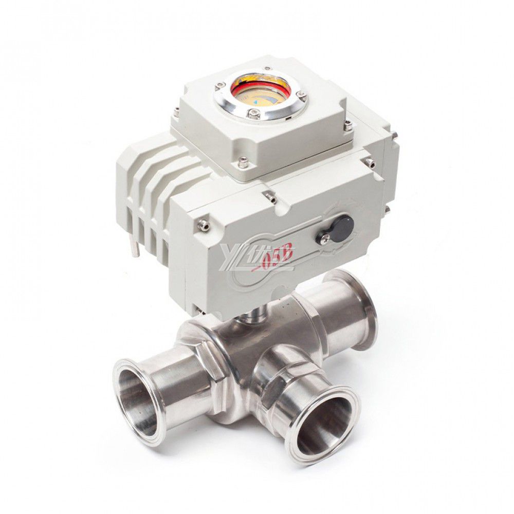 YOULI Hygienic Food Grade Sanitary Stainless Steel  304 316 Motorized AC220V Electric 3-way Tri Clamped Ball Valve