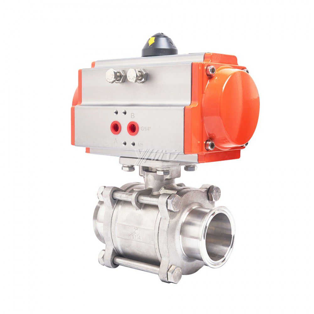 YOULI Hygienic Food Grade Sanitary Stainless Steel 304 316L Beverage Milk Tri Clamped Pneumatic Actuator Three Piece  Ball Valve