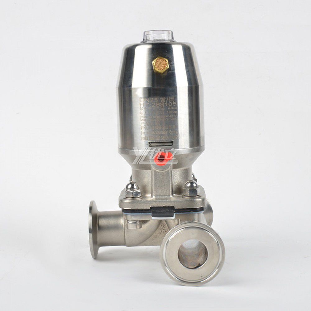 YOULI Hygienic Food Grade Sanitary Stainless Steel Biological 316L  T Type Pneumatic Three Way Tri Clamped Diaphragm Valve