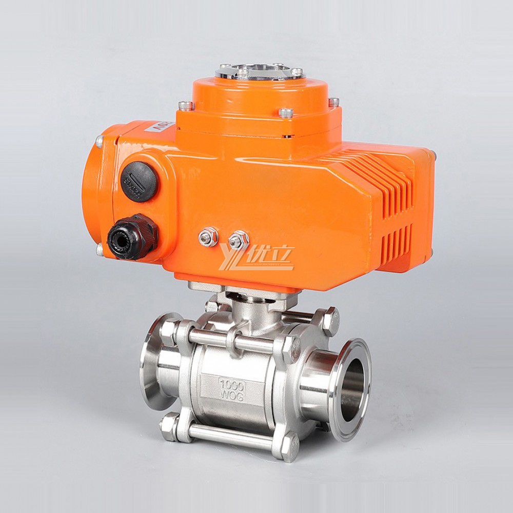 YOULI High Temperature 1.6mpa Stainless Steel 304 316  AC220V  3 Piece Motorized Electric Tri Clamped Ball Valve