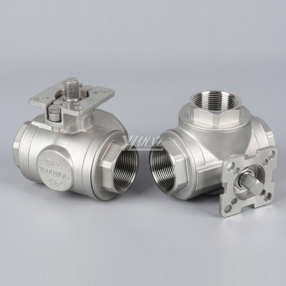 YOULI ISO 5211 NPT BSP 1.6mpa 1000WOG with Handle Lock 304 316 L-port Manual 3 Way Threaded Ball Valve