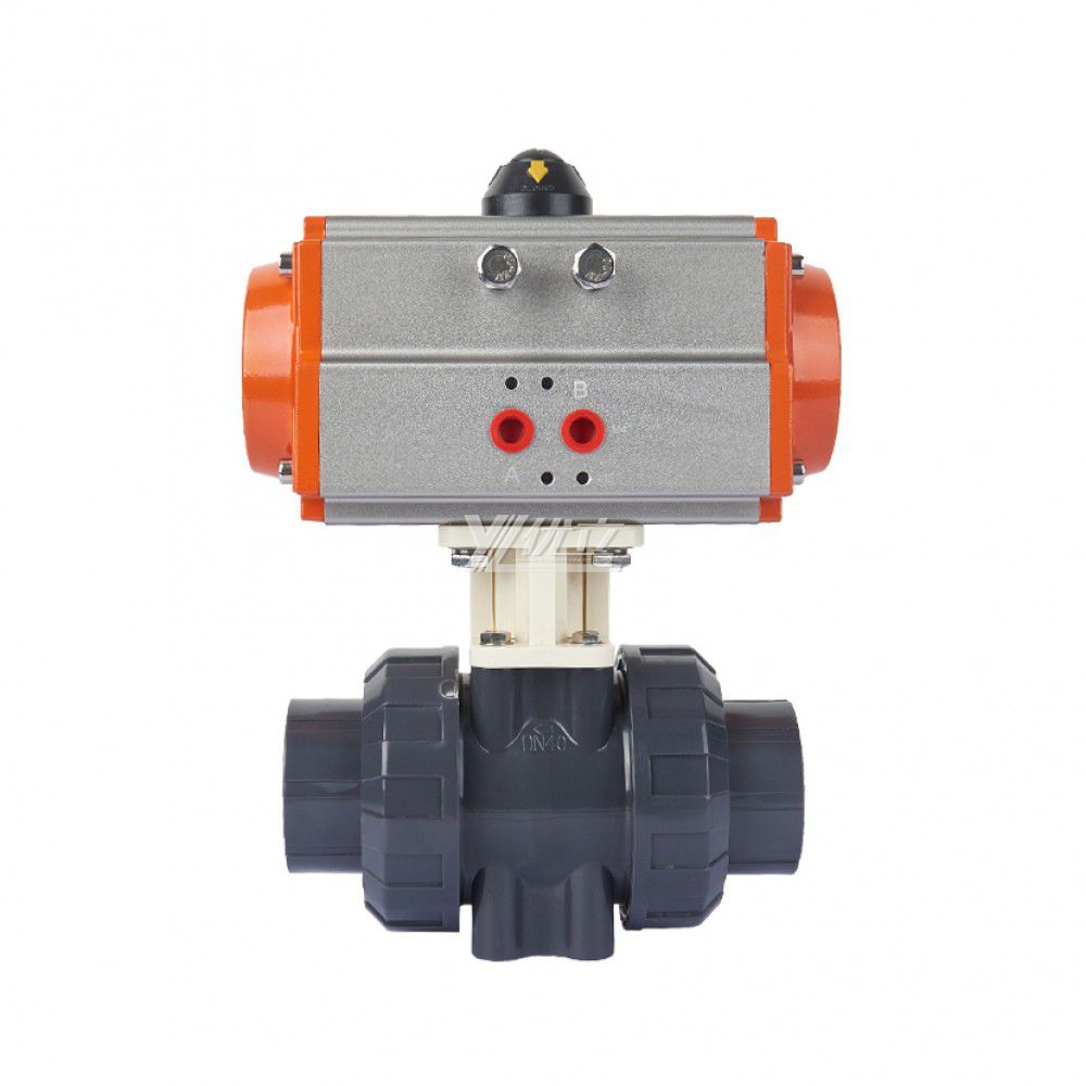 YOULI High Quality Zero Leakage DN15 to DN100 PHH PVC UPVC CPVC Plastic 2 Way Pneumatic Actuator Double Union Ball Valve