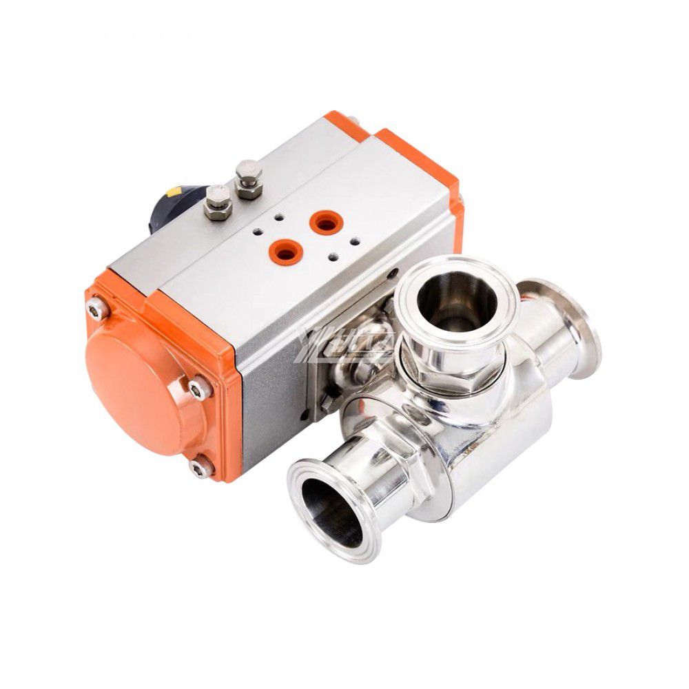 YOULI Hygienic Food Grade Sanitary Stainless Steel T/L Type 304 316L Beverage Milk Pneumatic Three Way Tri Clamped Ball Valve