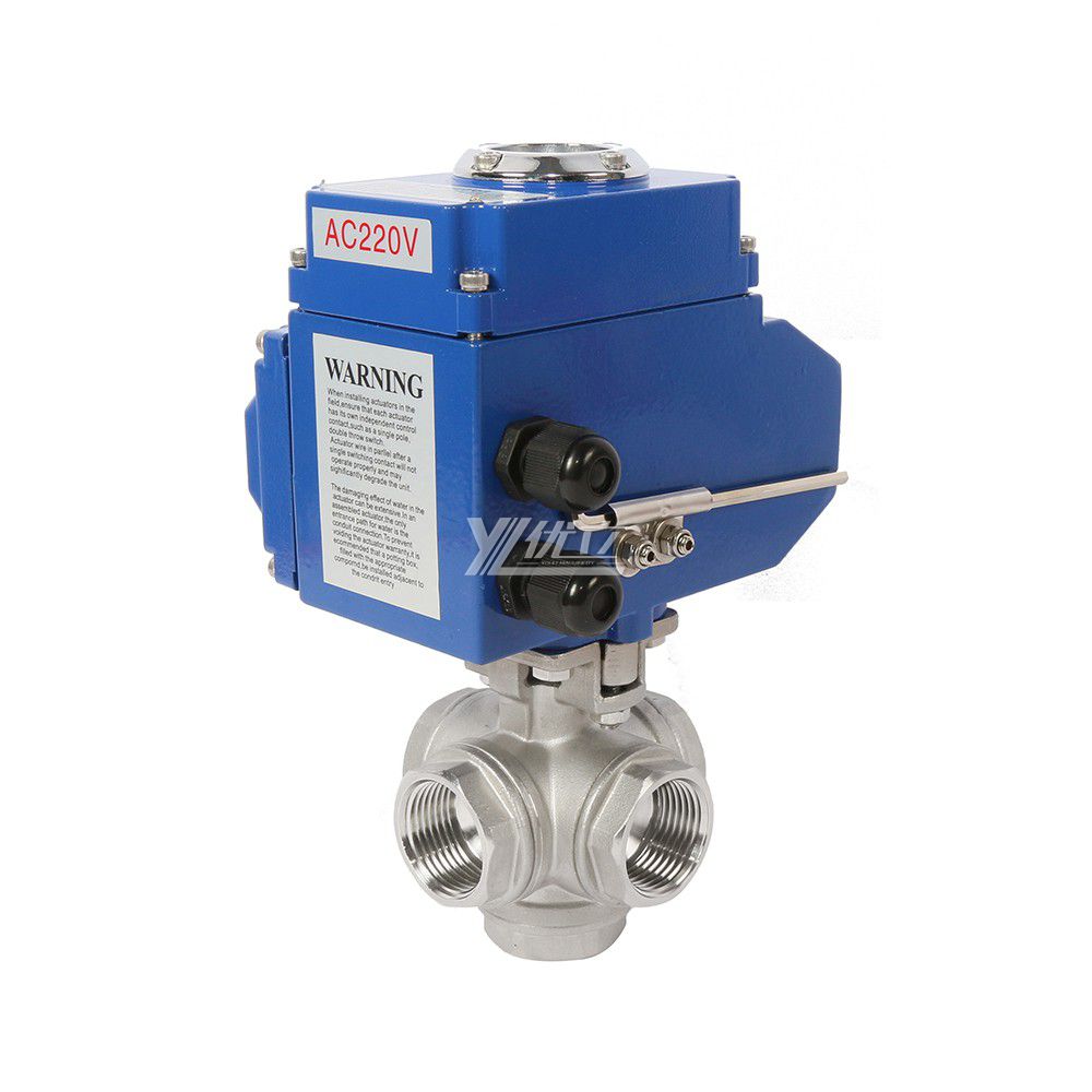 YOULI NPT BSP PN16 Stainless Steel 304 316 On-off Motorized DC24V AC220V 4-20ma Electric 5 Way Thread Ball Valve