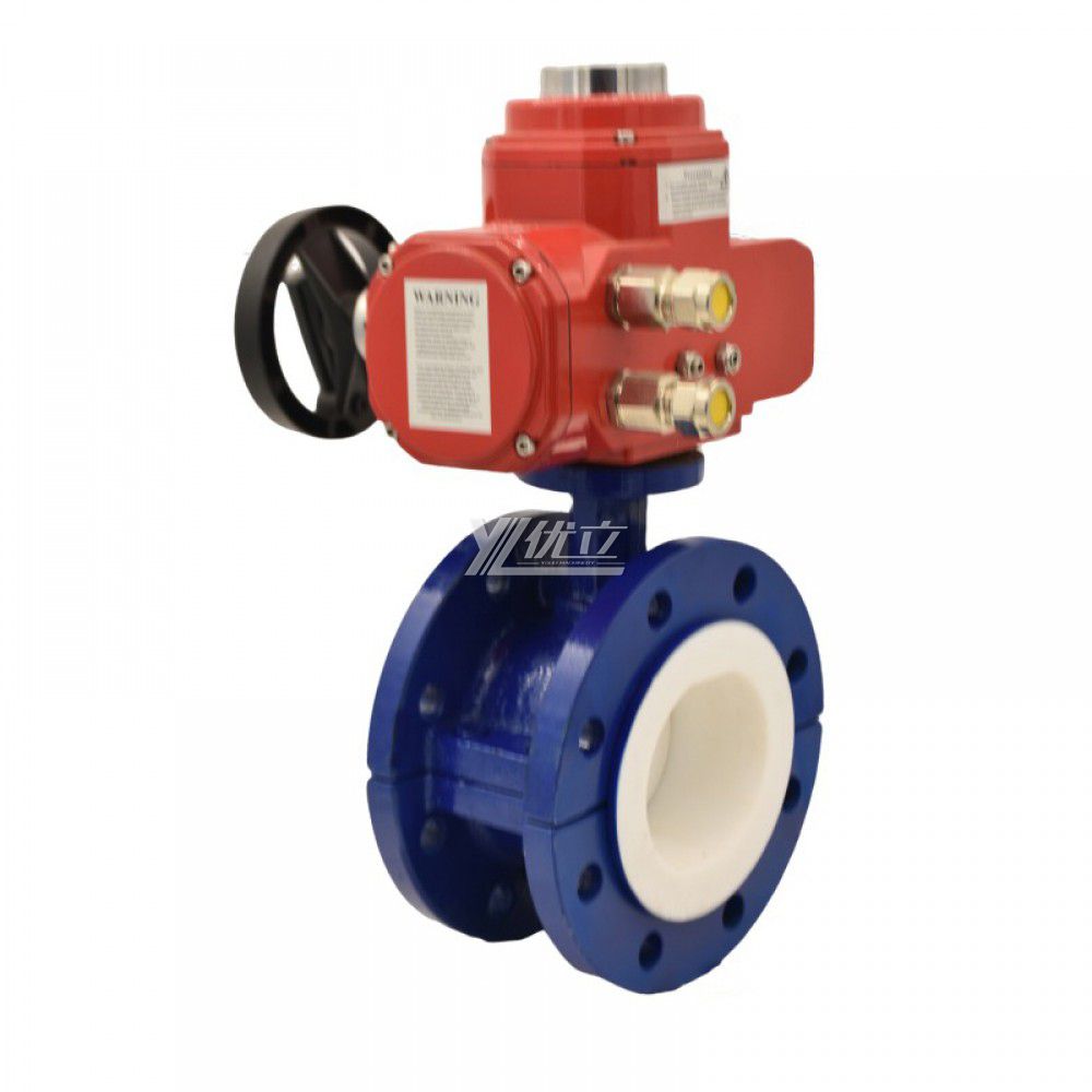 YOULI ANSI 150LB Stainless Steel 304 Pn16 Carbon Steel FEP F46 PFA F4 Fluorine Lined Motorized Electric Flanged Butterfly Valve