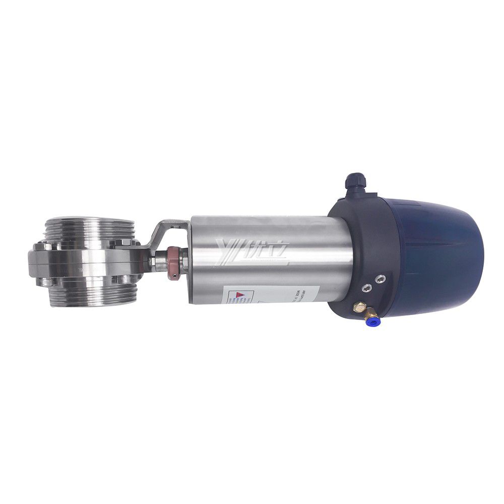 YOULI Hygienic Food Grade  Stainless Steel 304 316 Smart Head Complete Set Sanitary Male Pneumatic Threaded butterfly Valve