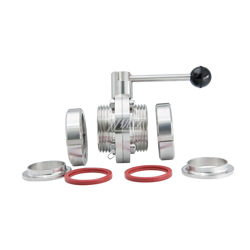 YOULI Hygienic Food Grade Stainless Steel 3A/SMS/DIN 304 316 Silicon Complete Set Sanitary Manual Male Threaded Butterfly Valve
