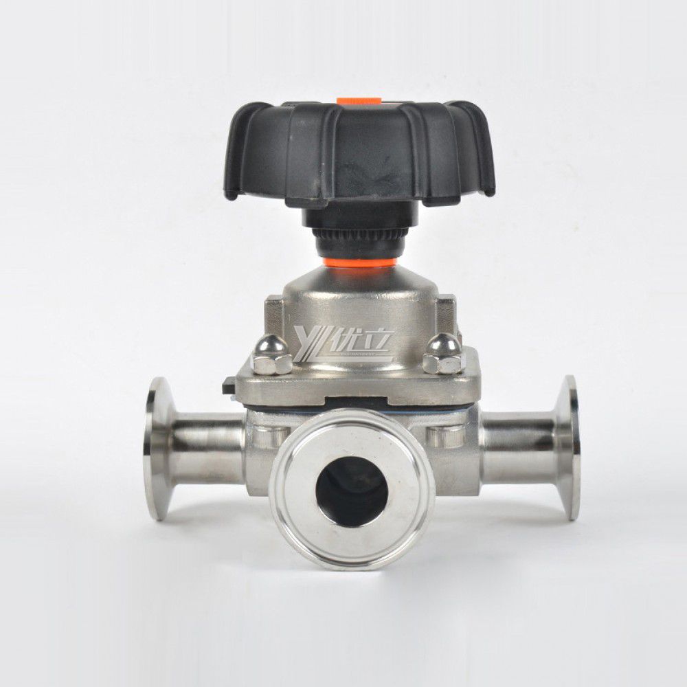 YOULI Hygienic Food Grade Sanitary Stainless Steel 316L Biological T Type Manual Straight 3 Way Tri Clamped Diaphragm Valve