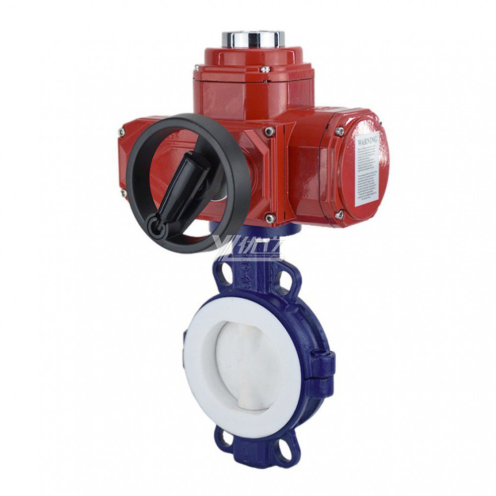 YOULI Stainless Steel 304 316 Pn16 Carbon Steel FEP F46 F4 PFA Fluorine Lined Motorized AC220V Electric Wafer Butterfly Valve