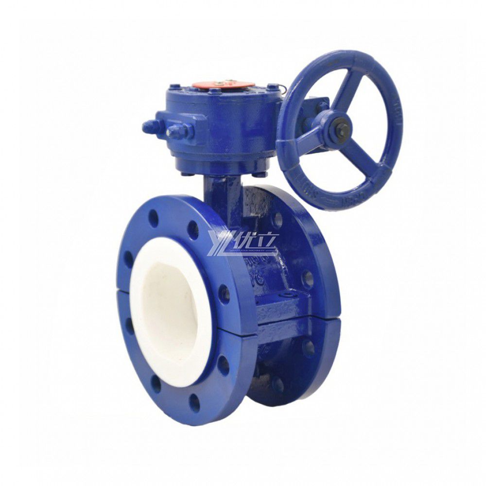 YOULI 304 316 Stainless Steel Sulfuric Acid  Hydrochloric Acid Pn16 WCB F4 F46 PFA Fluorine Lined Flanged Butterfly Valve