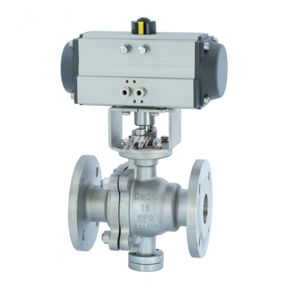 YOULI  High Temperature ANSI 150-300LB JIS 10K 304 316 Stainless Steel Pneumatic Actuator Fixed Flange Ball Valve