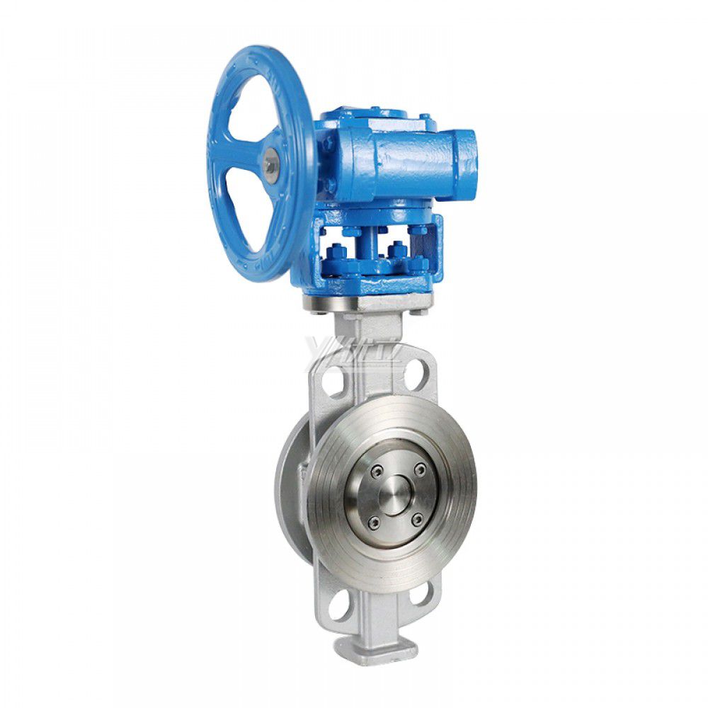 YOULI High Temperature  Stainless Steel 304 316 JIS10K Pn10-16 WCB Metal Seal Worm Wheel Three Eccentric Wafer Butterfly Valve