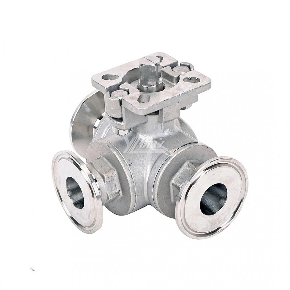 YOULI High Temperature  ISO 5211 Mounting Pad 1.6mpa Stainless Steel  304 316 T-prot Manual 3-way Tri Clamped Ball Valve