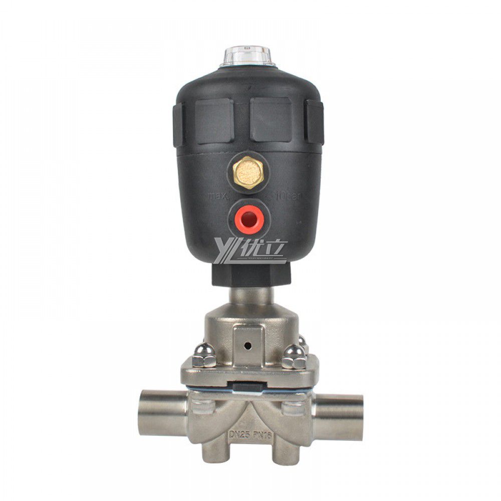 YOULI Hygienic Food Grade Sanitary Stainless Steel 316L Biological Plastics Pneumatic Straight Butt Welded Diaphragm Valve