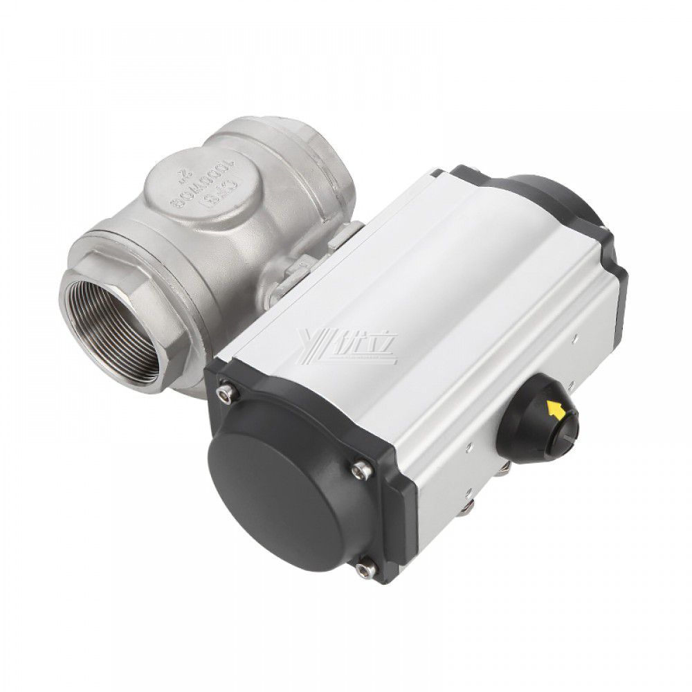 YOULI NPT BSP 2 Inch 1.6-6.4Mpa Stainless Steel High Temperature 304 316  Threaded 3 Way Pneumatic Actuator Ball Valve
