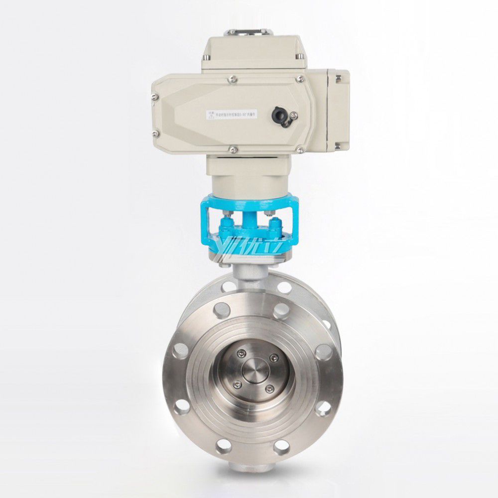 YOULI High Temperature 304 Stainless Steel JIS 10K Pn16 WCB Metal Seal Motorized Three Eccentric Electric Flange Butterfly Valve