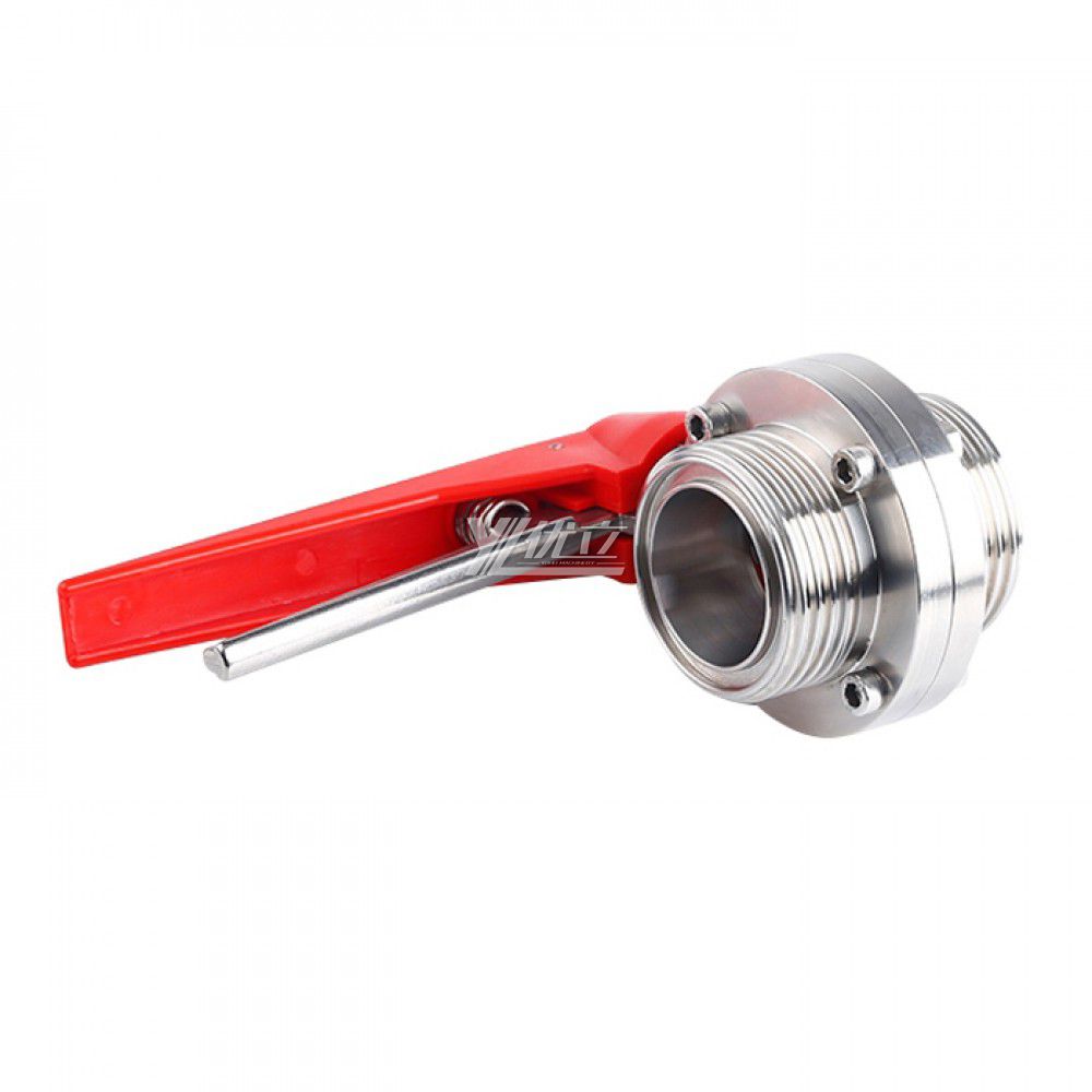 YOULI Hygienic Food Grade  Stainless Steel 3A/SMS/DIN 304 316 Silicon Duckbill Handle Manual Male Threaded Butterfly Valve