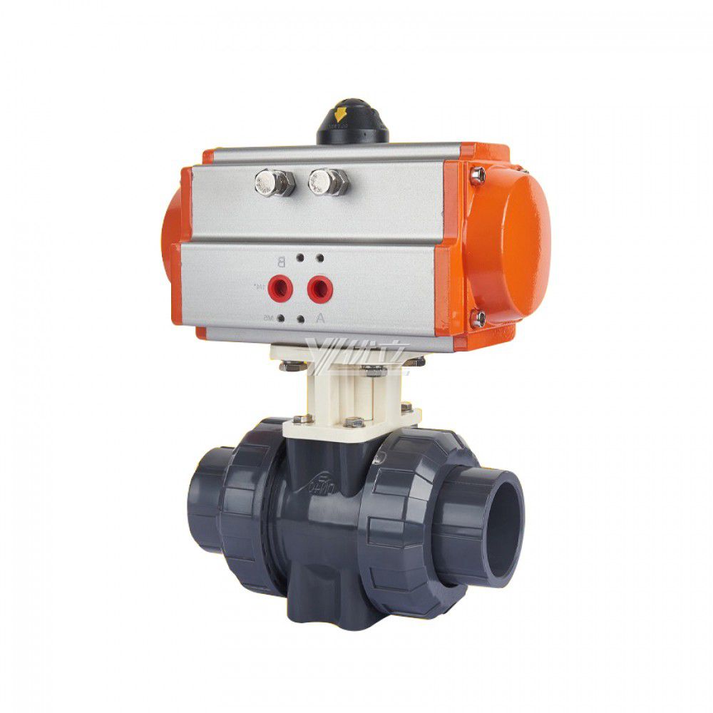 YOULI High Quality Zero Leakage DN15 to DN100 PHH PVC UPVC CPVC Plastic 2 Way Pneumatic Actuator Double Union Ball Valve