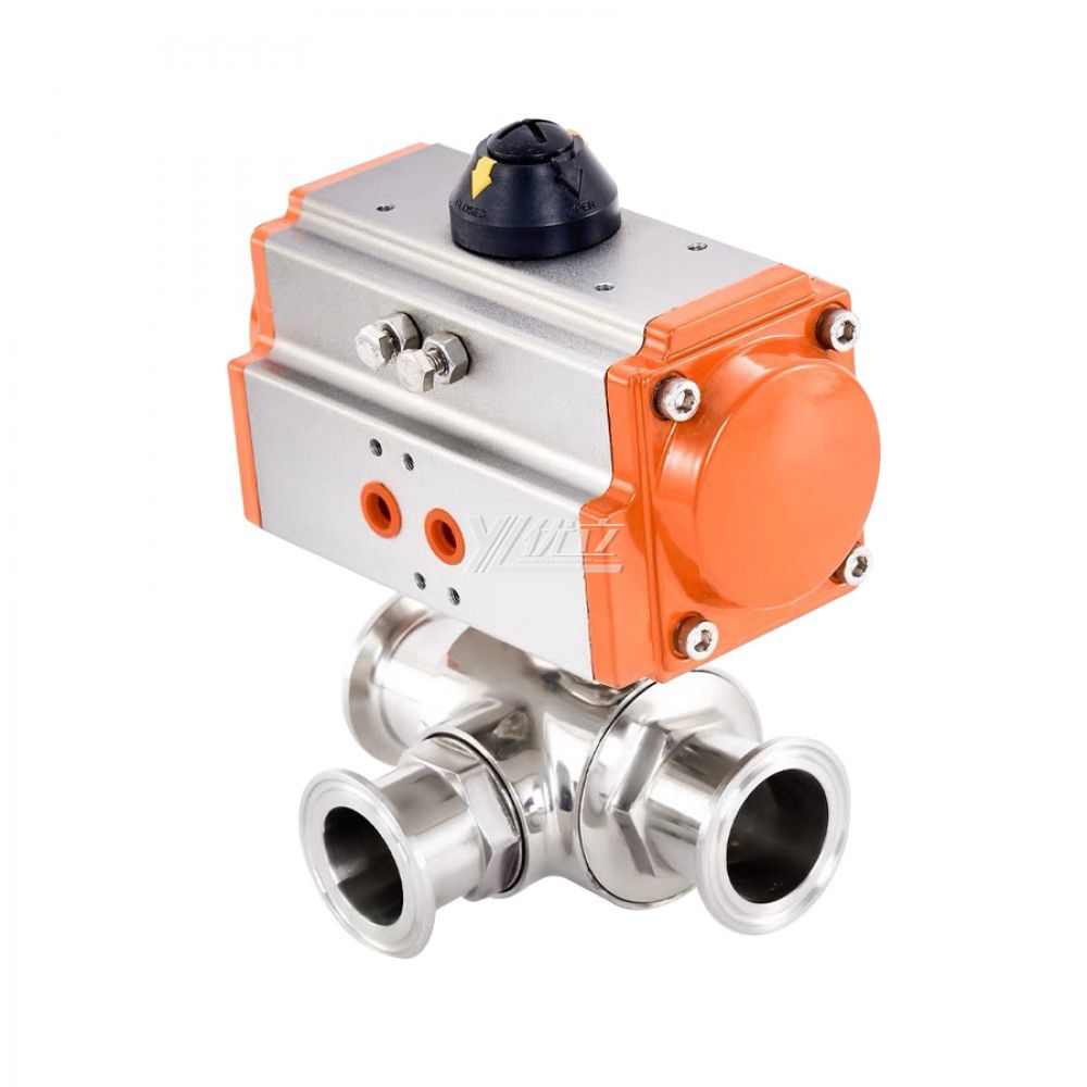 Stainless Steel Hygienic Sanitary T Port Ball Valves with Actuator Pneumatic