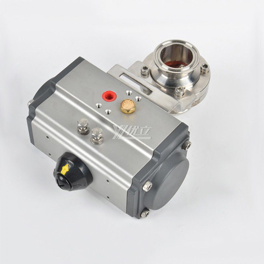 YOULI  Hygienic Food Grade Stainless Steel Single Acting 304 316 Sanitary Pneumatic Actuator Tri Clamped Butterfly Valve